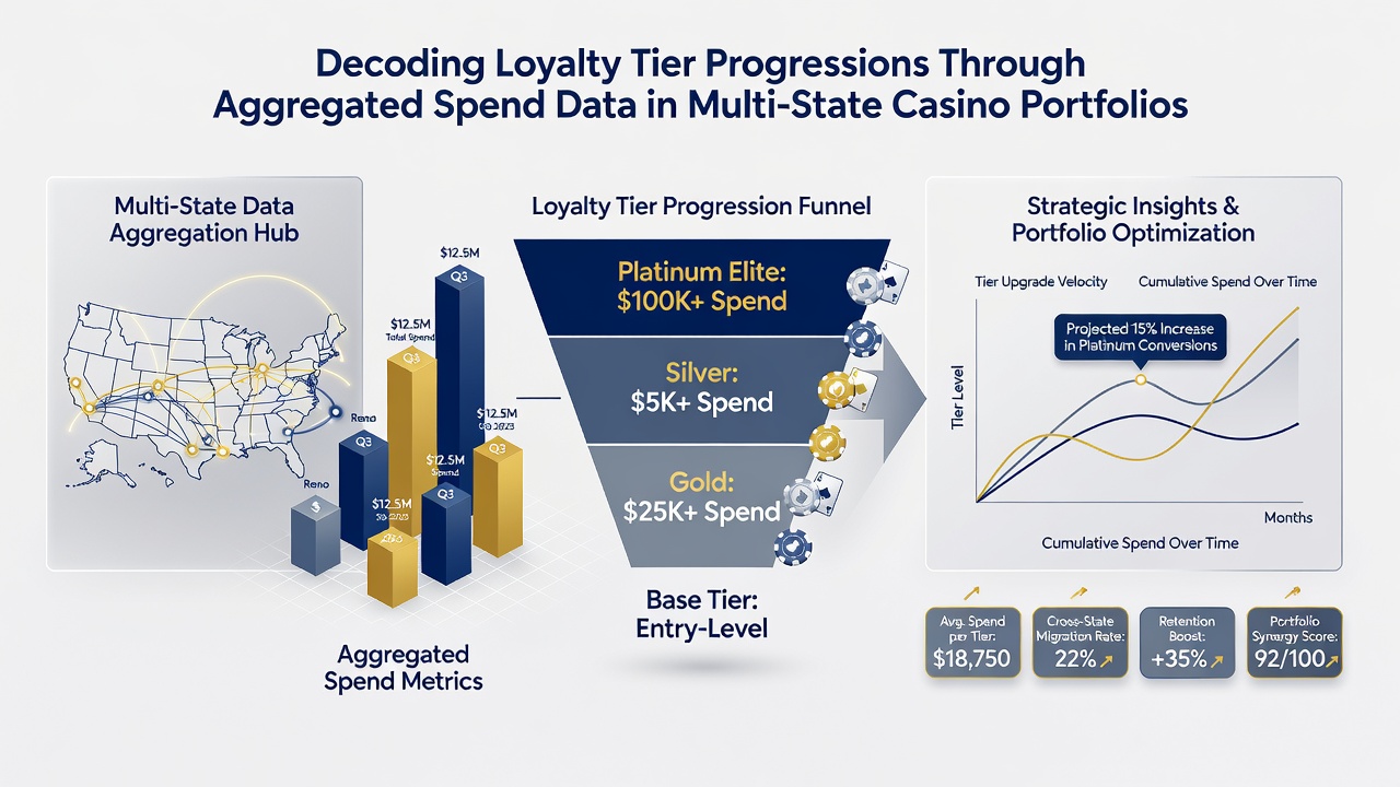 Casino loyalty program dashboard displaying spend metrics and tier advancement statistics