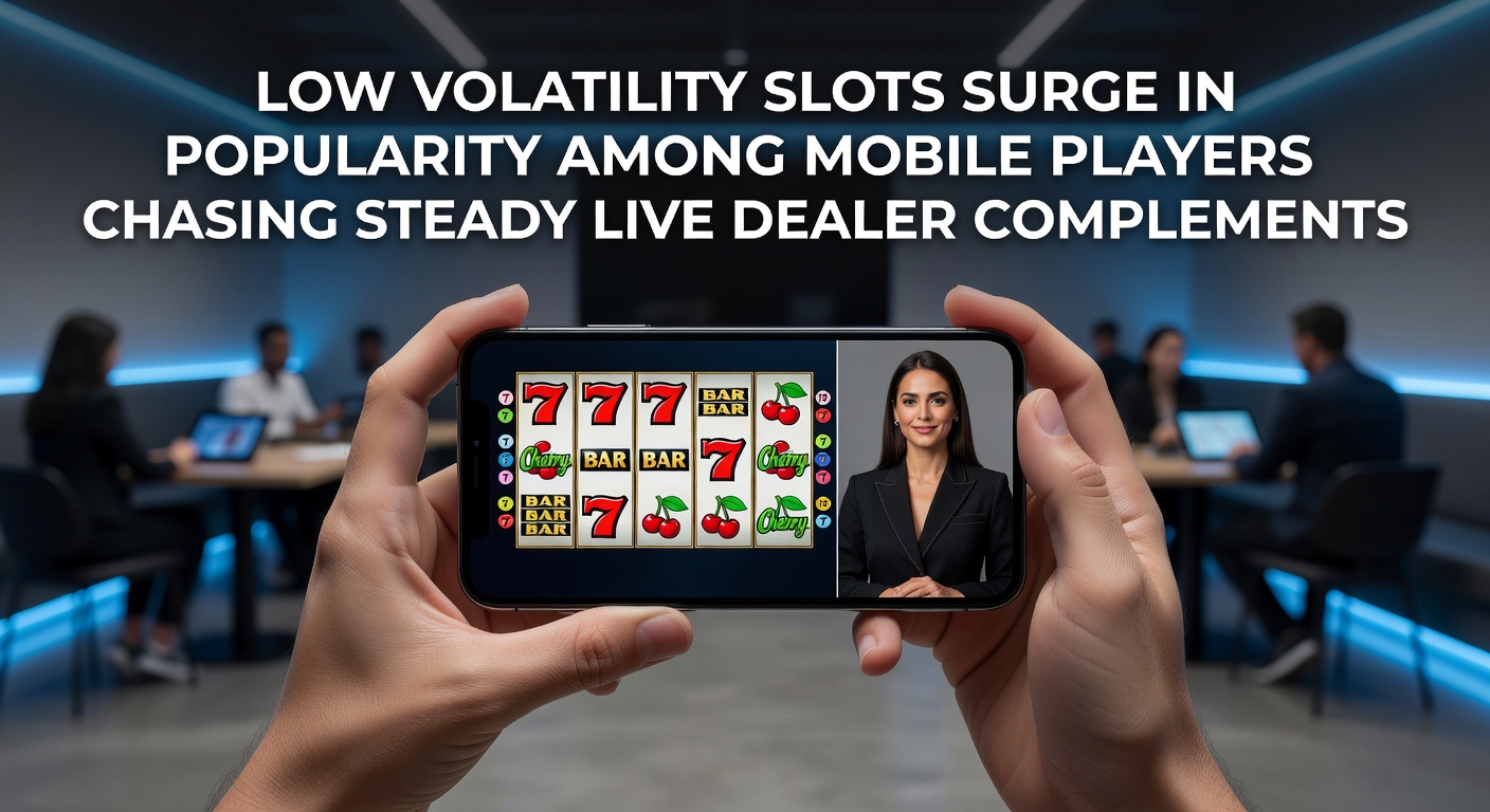 Smartphone screen displaying a low volatility slot game with frequent small wins, alongside a live dealer blackjack table in split view