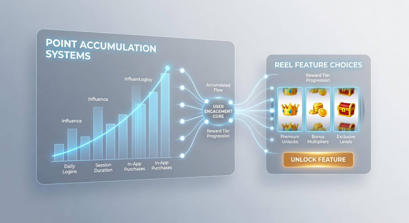 Analytics dashboard showing point thresholds mapped to various reel bonus features in a mobile casino app