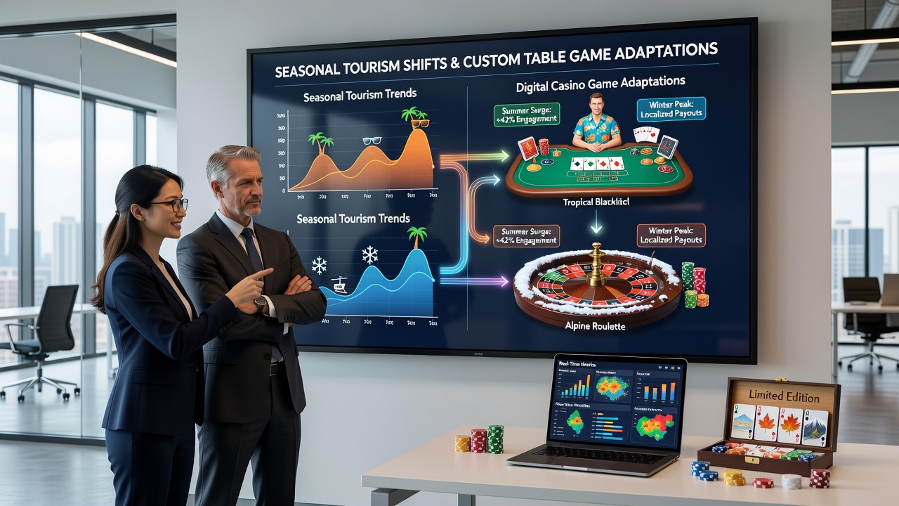 Digital table game interfaces customized for seasonal tourist demographics in online casino environments