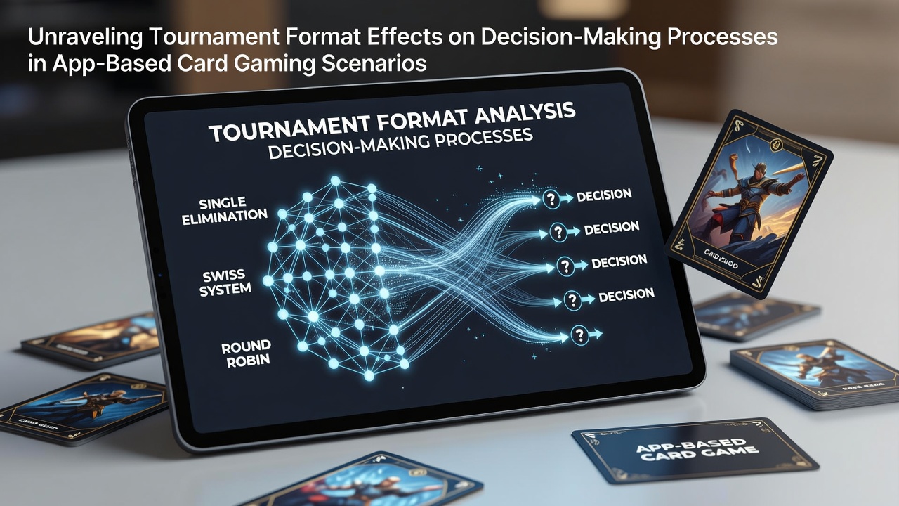 Mobile app interface showing a poker tournament lobby with various format options and player decision indicators